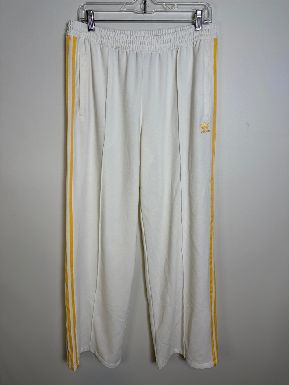 ADIDAS Premium Originals Crepe Track Pants, Cream / Yellow | Sz LG